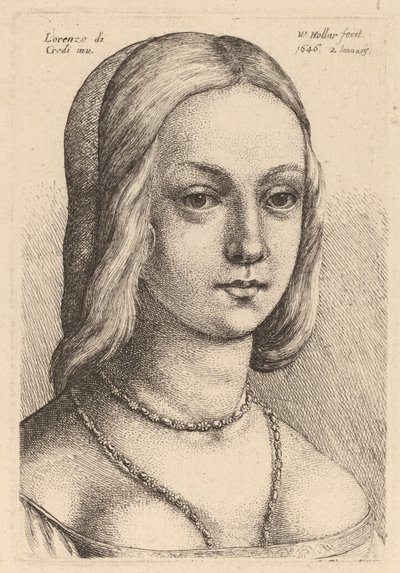 Cabeza de mujer mirando a la derecha de Wenceslaus Hollar after Lorenzo di Credi
