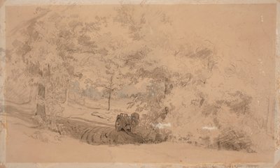 Paisaje forestal con caballo y carro ; Paisaje forestal, hombre pescando en un puente sobre un arroyo (obra de doble cara) de Werner Holmberg