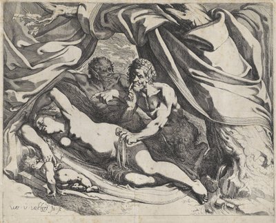 Venus durmiente observada por sátiros de Werner van den Valckert