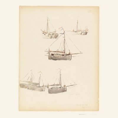 Dibujo, Barcazas holandesas, 20 de agosto de 1887 de Whitney Warren Jr.