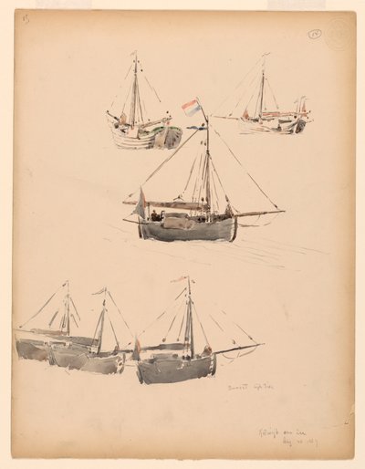 Dibujo, Barcazas holandesas, 20 de agosto de 1887 de Whitney Warren Jr.