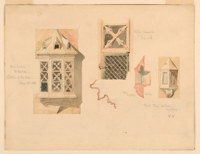 Dibujo, Representación de dos faroles de piedra, del castillo de Amboise, Francia, 14-15 de junio de 1888 de Whitney Warren Jr.