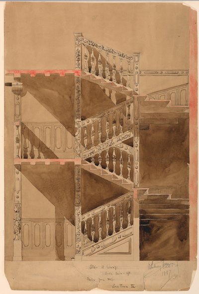 Dibujo, Escalera de Cluny, París, 1887 de Whitney Warren Jr.