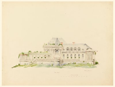 Elevación hacia los Campos de Polo, Casa Club, Newport, Rhode Island y Club de Golf de Whitney Warren Jr.