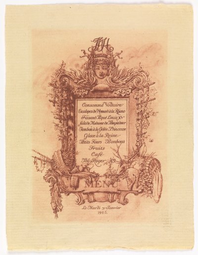 Menú para el baile dado por James Hazen Hyde, 31 de enero de 1905 de Whitney Warren Jr.