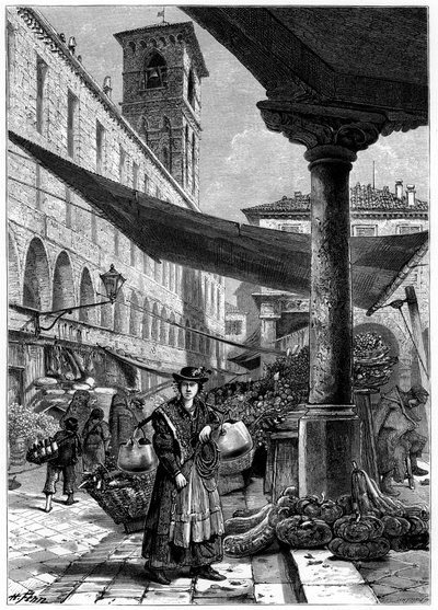 Mercado de Frutas de Rialto, Venecia, Italia, siglo XIX de Whymper