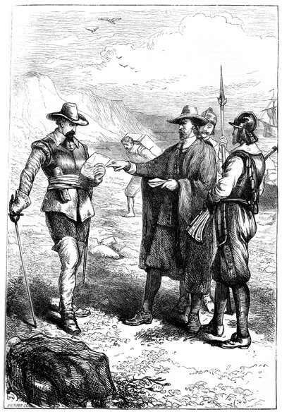 Desembarco de Samuel Gorton en América, c. 1636 c. 1880 de Whymper