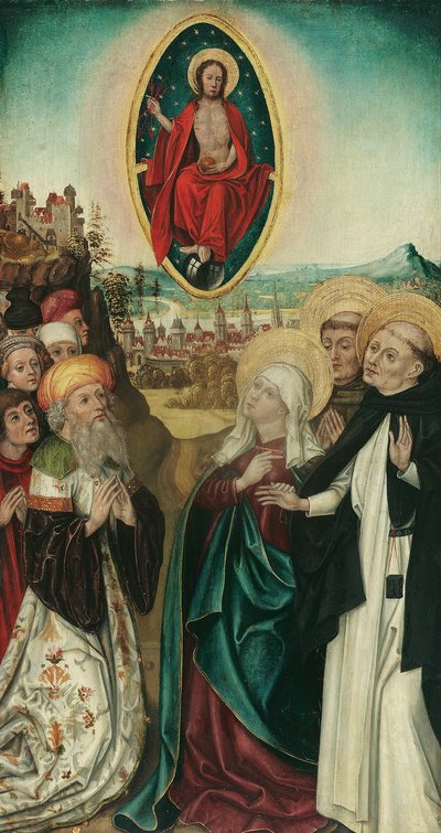 visión de san Domingo de Cristo con las tres lanzas de Wiener Maler (Umkreis Meister des Schottenaltars)