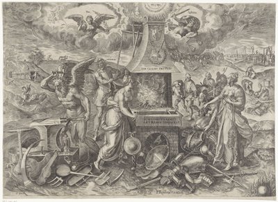 El poder de la paz, 1577 Die Cracht des Peys (título sobre el objeto) Alegorías del período renovado de paz en los Países Bajos (título de la serie) de Wierix