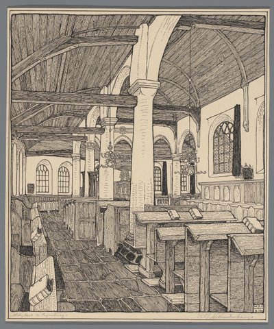 Interior de la iglesia abacial de Rijnsburg de Wijnand Otto Jan Nieuwenkamp (signed by artist)