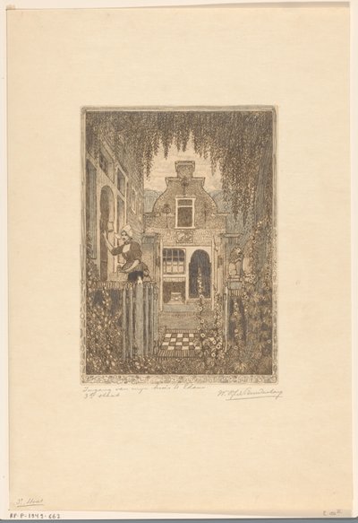 Mujer disfrazada llamando a la puerta de una casa en Edam
En la puerta principal (título original)
Entrada a mi casa en Edam (título en el objeto) de Wijnand Otto Jan Nieuwenkamp (signed by artist)