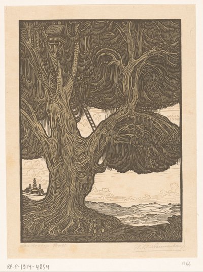 Waringin con casa en el árbol en el sur de Bali
La casa del guarda, Bali Sur (título original)
Paisaje de Bali (título en el objeto) de Wijnand Otto Jan Nieuwenkamp (signed by artist)