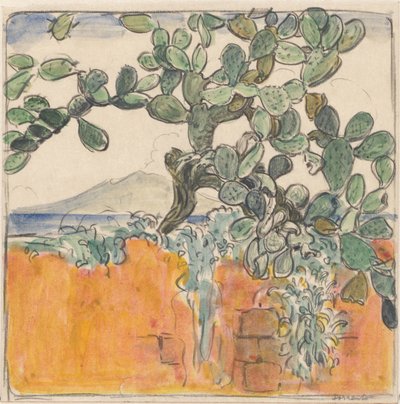 Vista con cactus del Monte Vesubio desde Sorrento de Wijnand Otto Jan Nieuwenkamp
