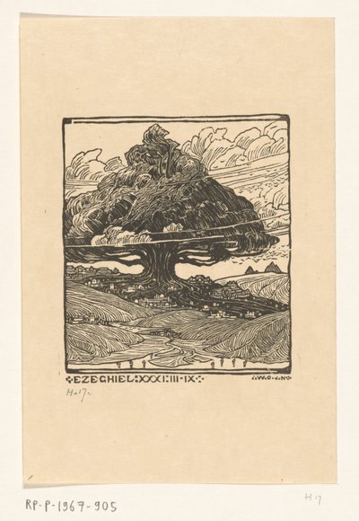 Ciudades bajo un cedro en un paisaje de montaña
Dreamscape of Ezekiel (título original) de Wijnand Otto Jan Nieuwenkamp