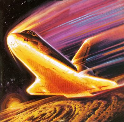 El transbordador espacial imaginado reentrando en la atmósfera terrestre de Wilf (20th century) Hardy