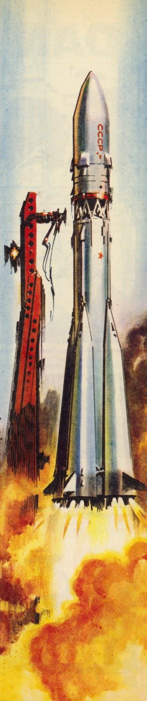 Vostok 6 en el momento del despegue (litografía en color) de Wilf (20th century) Hardy