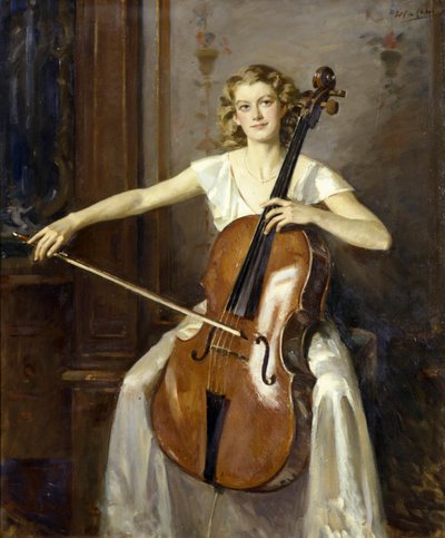 Retrato de Florence Hooton tocando el chelo. Por Wilfred de Glehn de Wilfred Gabriel de Glehn