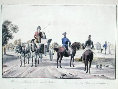 Montando en el parque Prater, Viena, grabado por Adam von Bartsch 1804 de Wilhelm Alexander (after) Kobell