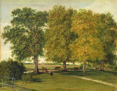 Pastor con ganado bajo árboles otoñales de Wilhelm Alexander Kobell