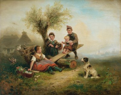 Niños jugando en el borde del pueblo de Wilhelm Alexander Meyerheim