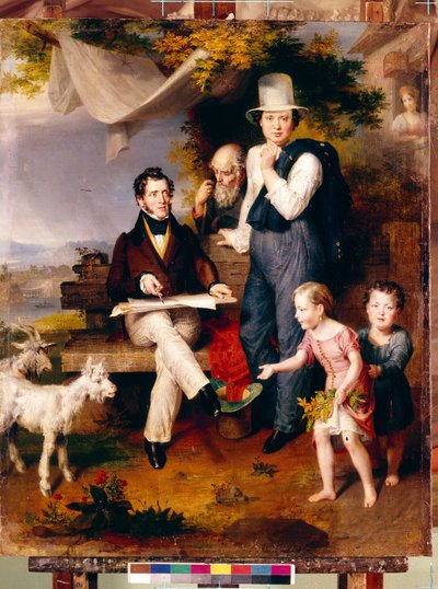 Autorretrato con el retrato del artista George Dawe (1781-1829). (Autorretrato con el Retrato del Artista G. Dawe). Pintura de Wilhelm August Golicke (1802-1848), óleo sobre lienzo de Wilhelm August Golicke