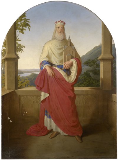 San Leopoldo ante una vista del Danubio y el Leopoldsberg al fondo de Wilhelm August Rieder