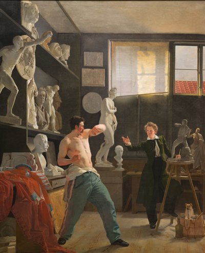 Un Escultor en su Estudio Trabajando del Natural de Wilhelm Bendz
