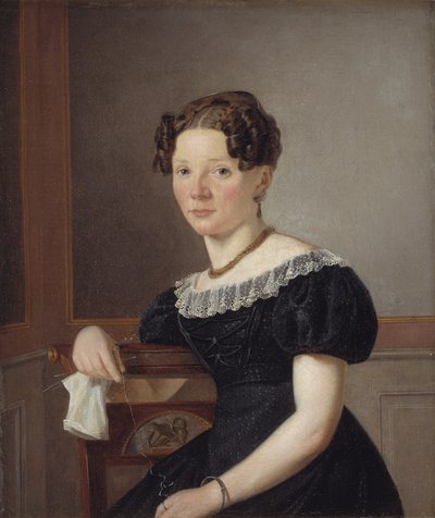 Mujer con su tejido. Una de las hermanas del artista (?) de Wilhelm Bendz