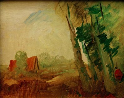 Casa roja en el campo frente al borde del bosque a la derecha de Wilhelm Busch