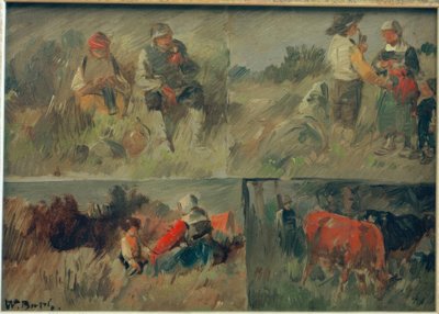 Imagen recopilatoria: cuatro escenas rurales de Wilhelm Busch
