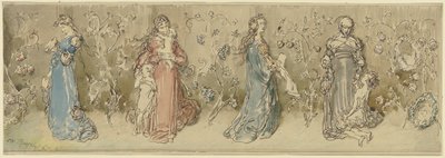 Cuatro representaciones alegóricas de mujeres de Wilhelm Busch
