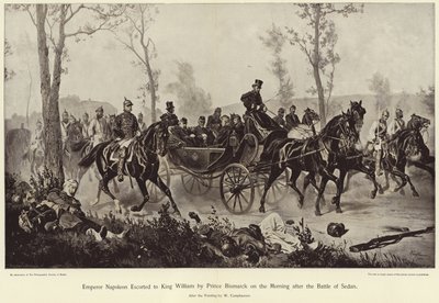 El emperador Napoleón escoltado al rey Guillermo por el príncipe Bismarck la mañana después de la batalla de Sedán de Wilhelm Camphausen