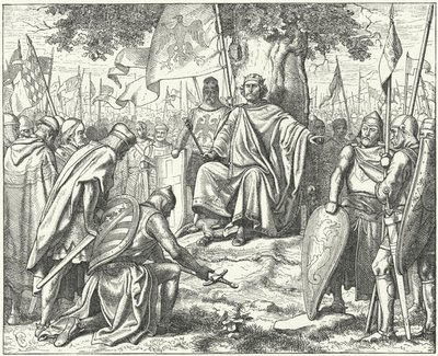 Sumisión de los príncipes sajones al Emperador del Sacro Imperio Romano Germánico Enrique IV en Espira después de su derrota en la Batalla de Langensalza de Wilhelm Camphausen