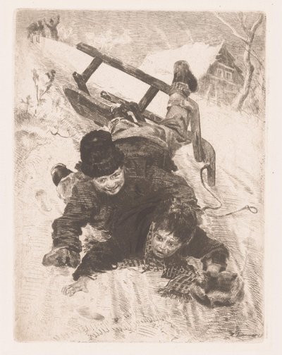 Dos niños se caen de un trineo de Wilhelm Carl August Zimmer