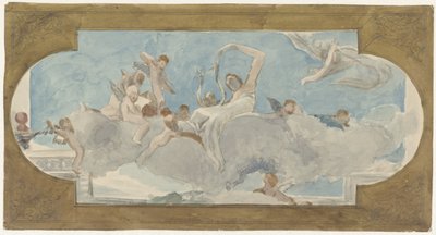Pintura en el techo con figuras sentadas en las nubes de Wilhelm Cornelis Bauer