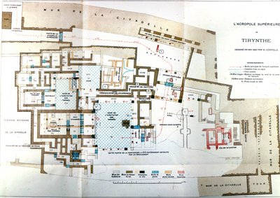 Mapa de la antigua ciudad de Grecia Tiryns, Heinrich Schliemann, París de Wilhelm Doerpfeld