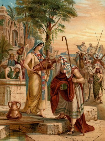Eliezer probando a Rebeca (litografía en color) de Wilhelm Ebbinghaus
