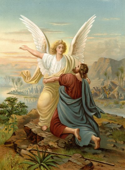 Jacob lucha con un ángel (litografía en color) de Wilhelm Ebbinghaus