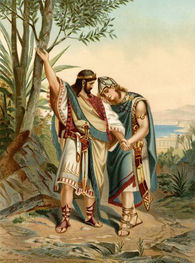 La amistad de Jonathan y David (litografía en color) de Wilhelm Ebbinghaus