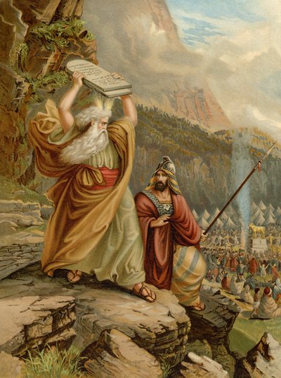 Moisés destruyendo las Tablas de la Ley (litografía en color) de Wilhelm Ebbinghaus