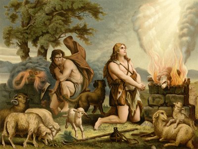 Sacrificios de Caín y Abel (litografía en color) de Wilhelm Ebbinghaus