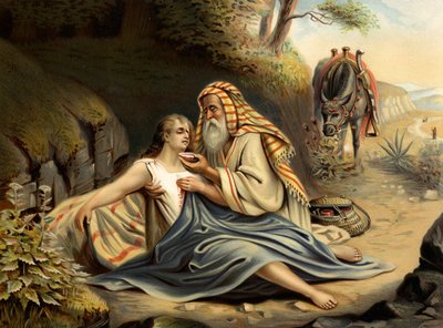 El buen samaritano (litografía en color) de Wilhelm Ebbinghaus