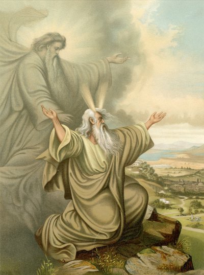 El Señor muestra a Moisés la Tierra Prometida (litografía en color) de Wilhelm Ebbinghaus