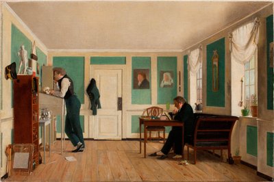 Interior de Amaliegade, el capitán Carl Ludvig Bendz de pie y el Dr. Jacob Christian Bendz sentado. de Wilhelm Ferdinand Bendz
