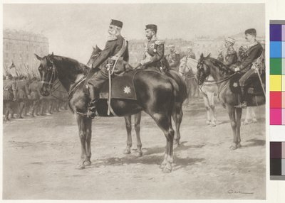 El emperador Francisco José I y el zar Nicolás II en el desfile del Campo de Marte de San Petersburgo. de Wilhelm Gause