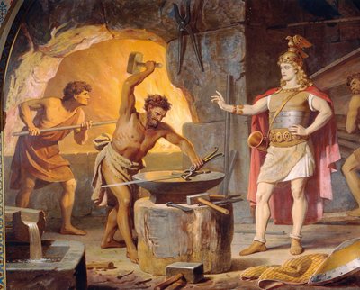 Sigurd va al enano Mime, de la Saga de Sigurd, Salón Inferior, c.1882-83 de Wilhelm Hauschild