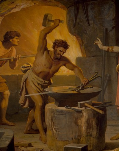 Sigurd va al enano Mime, de la Saga de Sigurd, Salón Inferior, c.1882-83 de Wilhelm Hauschild