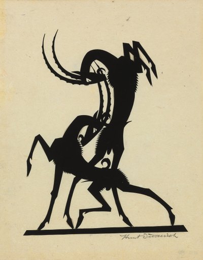 Fighting Goats, c.1920 (papel recortado sobre papel de seda) de Wilhelm Hunt Diederich