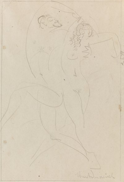 Ninfa y sátiro, c.1915 (Grafito sobre papel) de Wilhelm Hunt Diederich