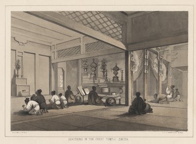 Devociones en el Gran Templo, Simoda, 1855 de Wilhelm Joseph Heine